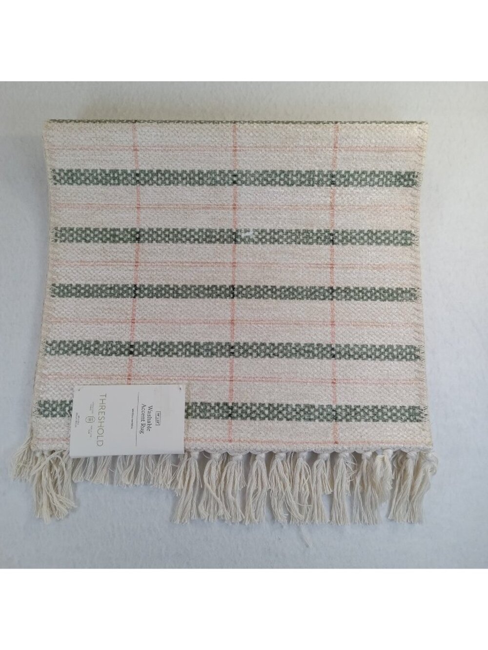 Threshold Washable Accent Rug 20x34 Green Avery Plaid Polyester Fringe